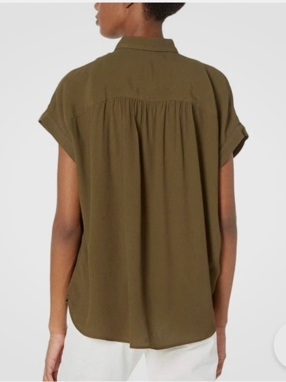 Madewell Olive Green 💯 Viscose Short-Sleeve Button-Down Shirt Size Large - Picture 2 of 10